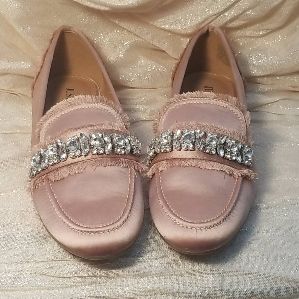 Just Fab Ladies Loafers Size 7 pink rhinestones